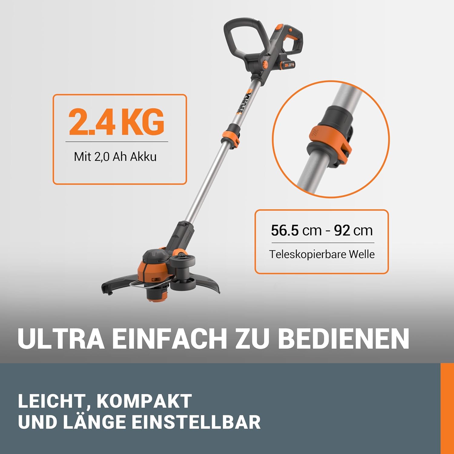 WORX 18V (20V MAX) Tagliabordi a batteria WG163E.3, Tagliabordi 2 in 1 con testa rotante a 90°, Asta telescopica, Powershare, 2 batterie da 2,0 Ah