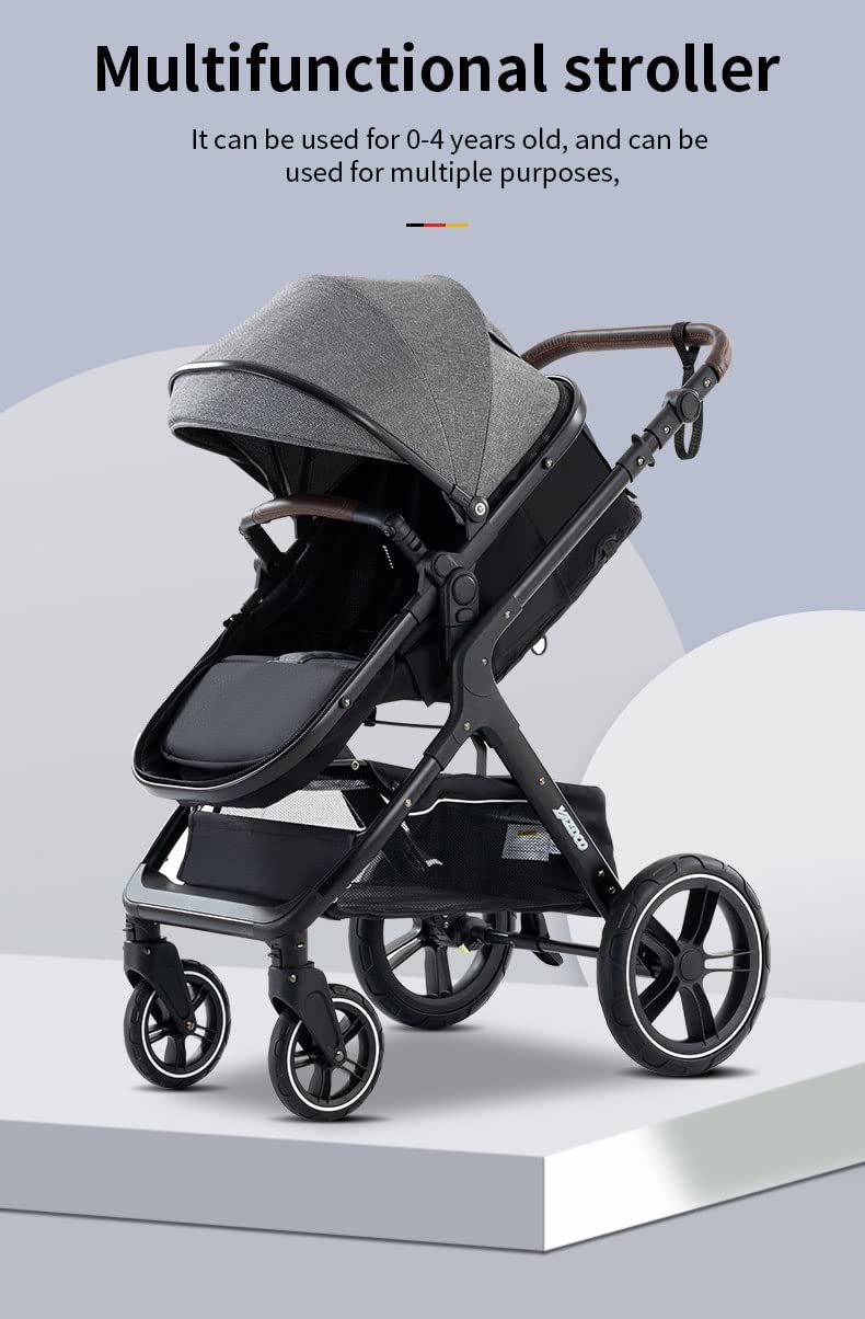 YAZOCO kinderwagen, kinderwagen 3 in 1 Kombikinderwagen reisesysteme mit Moskitonetz Regenschutz Fußsack, Zusammenklappen, Liegeposition