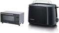 SEVERIN TO 2052 Forno tostapane (800 W, incl. griglia e teglia da forno, 9 L) argento/nero e 2287-000 Tostapane automatico, incl. supporto per panini, 2 fessure, 700 W, AT 2287, nero