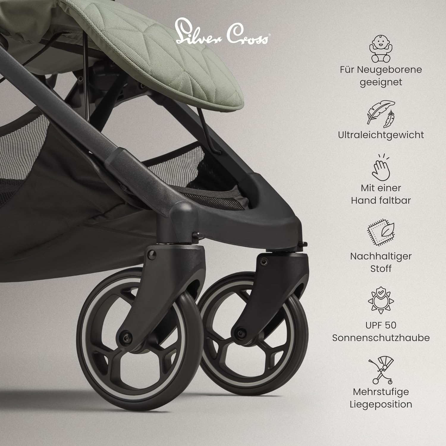Silver Cross | Clic Passeggino Compatto | Passeggino da viaggio | passeggino pieghevole e leggero | dimensioni cabina | Dalla nascita - 4 anni | Almond