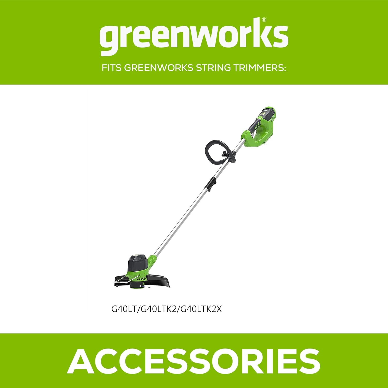 Greenworks 40V Akku Rasentrimmer für mittelgroße Gärten, höhenverstellbar, 30 cm Schnittbreite, automatischer Vorschub 1,65 mm Nylon Faden, zwei 40V 2Ah Akkus & Ladegerät, 3 Jahre Garantie G40LTK2X