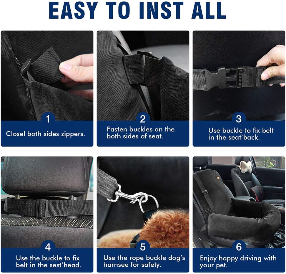 Trasportino da viaggio per auto per animali domestici di piccola, media e grande taglia, per cani/gatti, cuccioli, con parte inferiore antiscivolo e rivestimento lavabile, nero