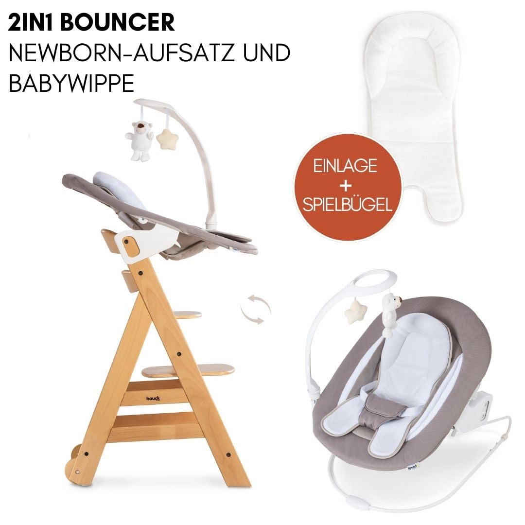 Hauck Seggiolone Beta+ Newborn Set Deluxe - Set Seggiolone Pappa dalla Nascita con Sdraietta Neonato, Cuscino e Vassoio - Naturale