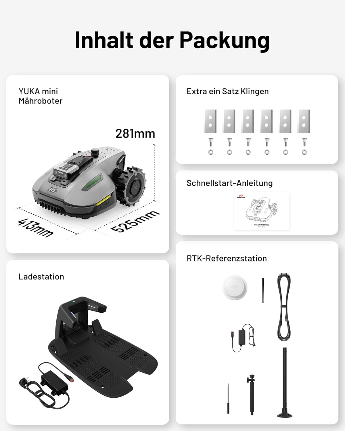 MAMMOTION YUKA Mini 500 Robot Rasaerba senza Filo Perimetrale, NetRTK+Vision, Nessuna Antenna RTK Necessaria, Mappatura Automatica, Consigliato 500m², Max 700m², con Modulo 4G, Pendenza 50%