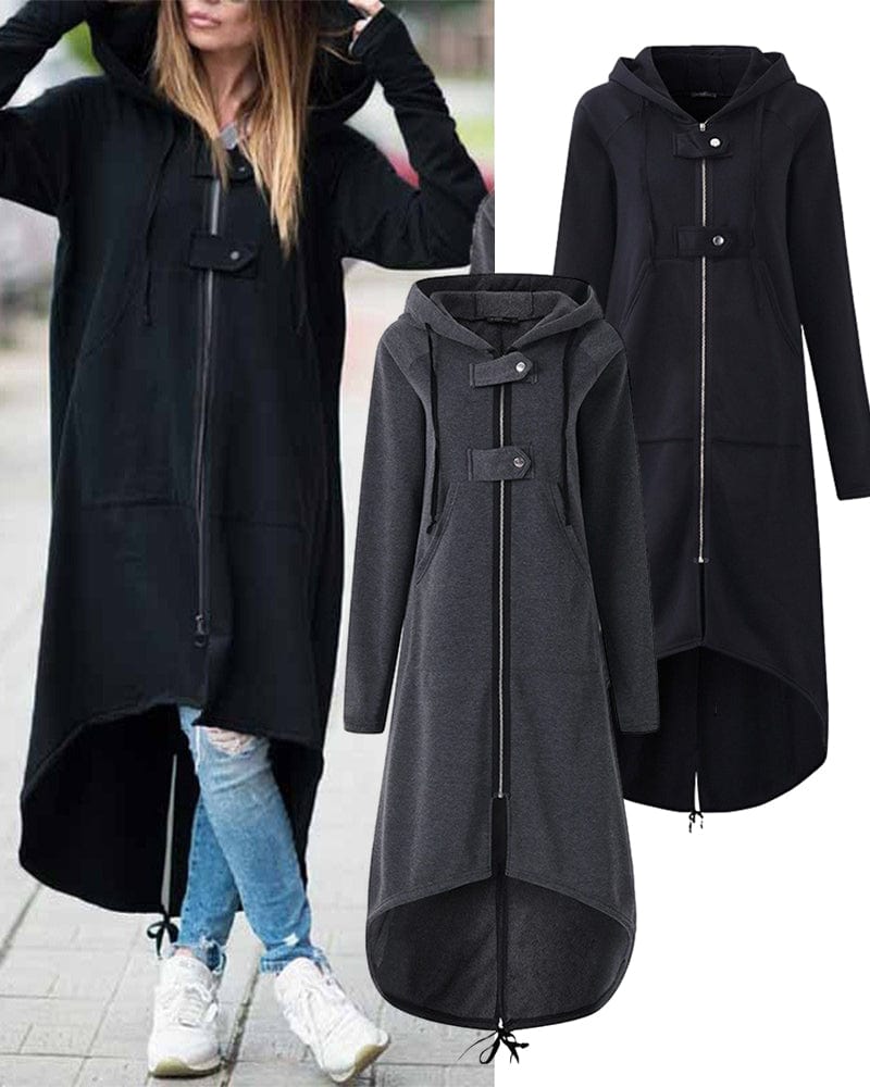 Giacca lunga da donna con cerniera e bottoni