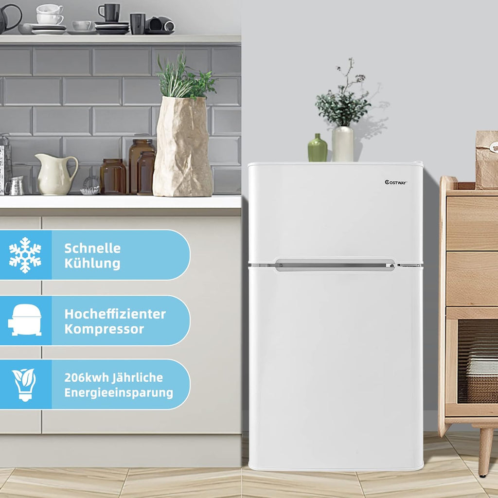 COSTWAY Frigorifero 90L con Congelatore 27L Combinato Frigo-Congelatore Verticale Congelatore Mini Frigo (bianco)