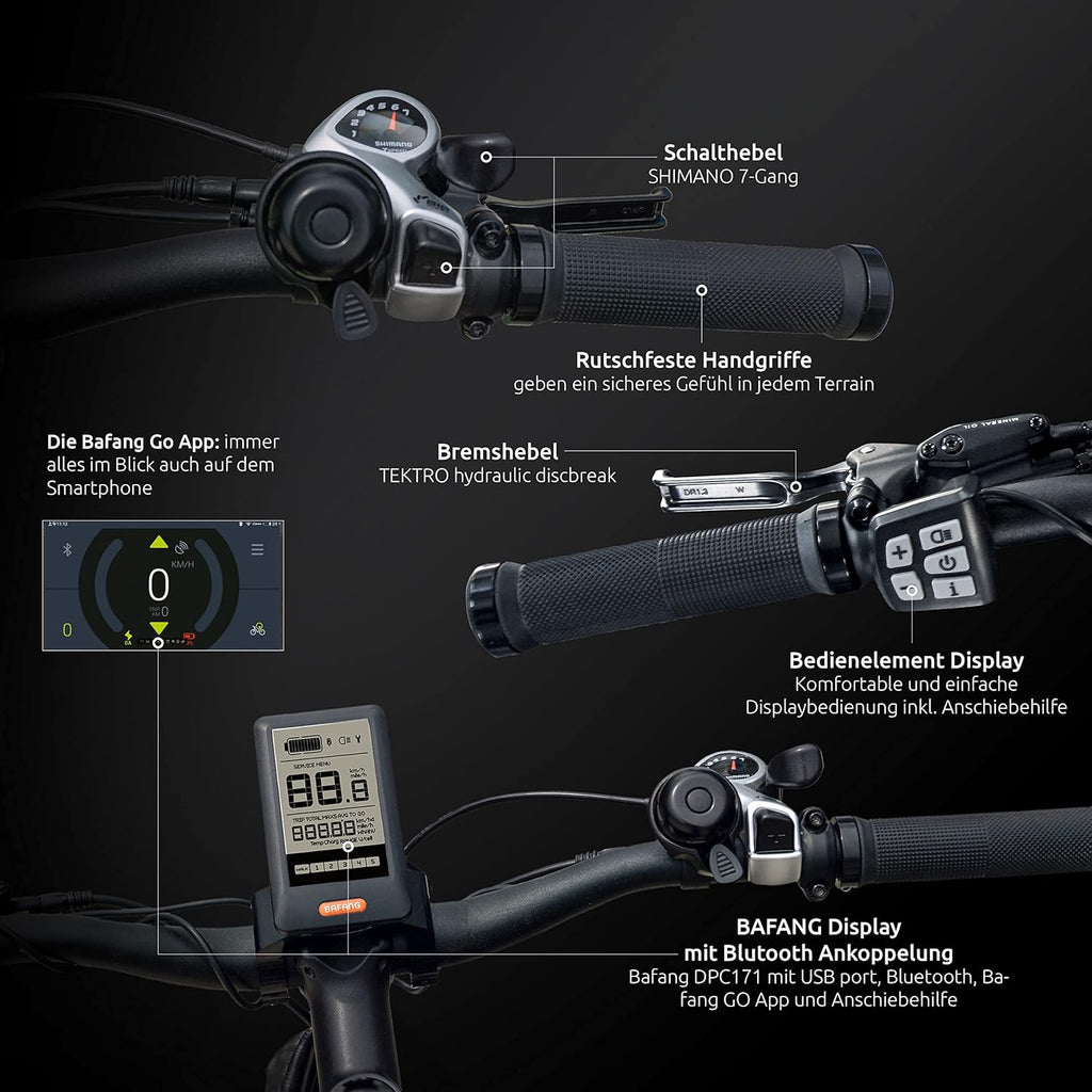 Highphoria Bici Elettrica Adulti, E-Bike 250W 25 km/h con Batteria, Motore Potente, Cambio a Catena, E-Mountain Bike con Forcella Ammortizzata Idraulica Pedelec per Uomo e Donna