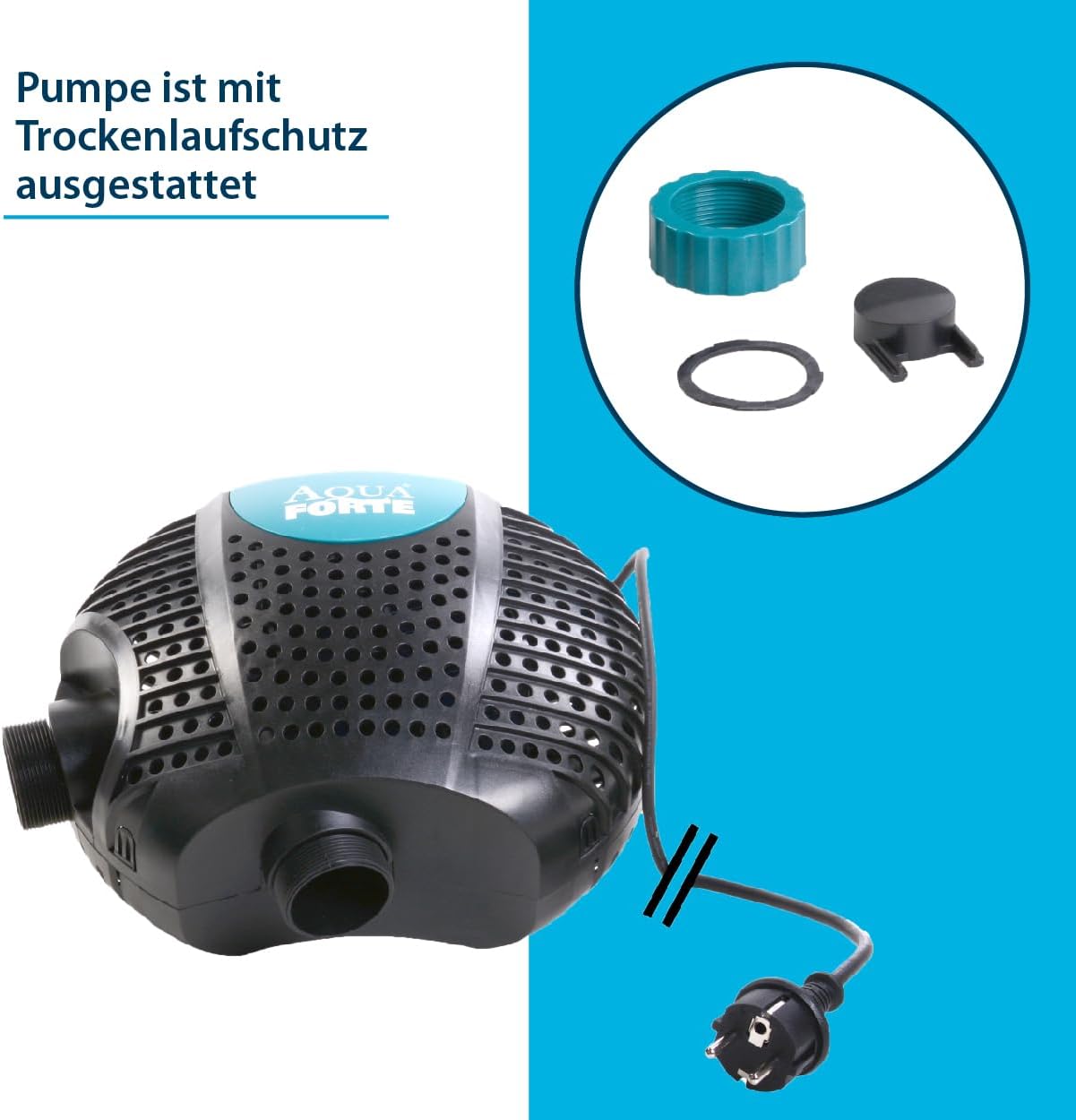 AquaForte O-20000 Plus, 200 Watt, portata max 19 m³/ora, prevalenza max 7 metri, lunghezza cavo 10 metri, per ruscelli, cascate, fontane, filtri, ecc, Nero