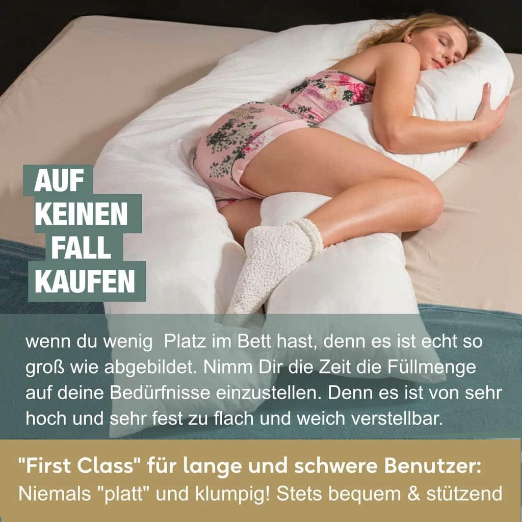 Traumreiter Visco XXL Seitenschläferkissen mit Bezug Baumwolle Graphit Grau, Hybrid Kissen + 1cm Memory Foam, U förmiges Schwangerschaftskissen Gel Body Pillow Komfortkissen Ergonomie Zertifiziert