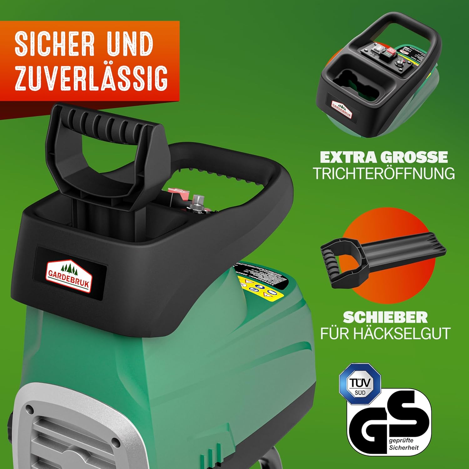 Gardebruk® Leisehäcksler 3100 W max. 44 mm Aststärke Elektrisch 2 x 60 L Auffangbeutel Gartenhäcksler Walzenhäcksler Schredder Häcksler