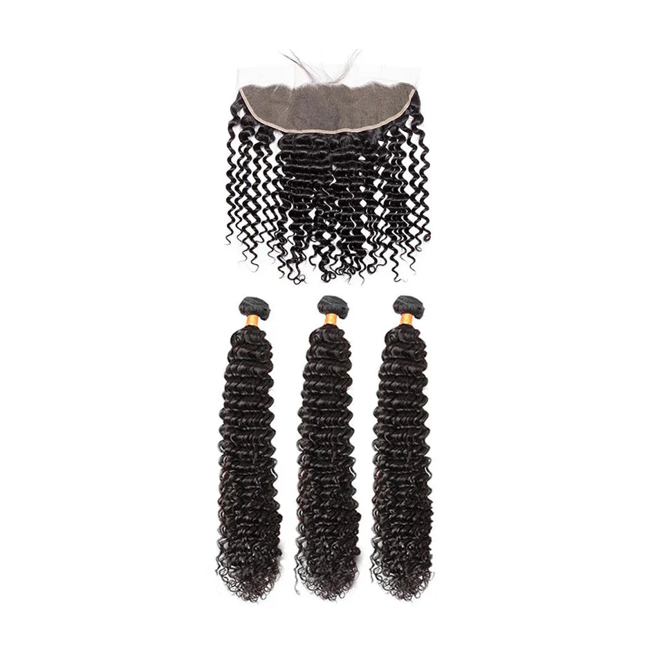 LavishBeauty Capelli Brasiliani Deep Wave con Chiusura Frontale in Pizzo Trasparente