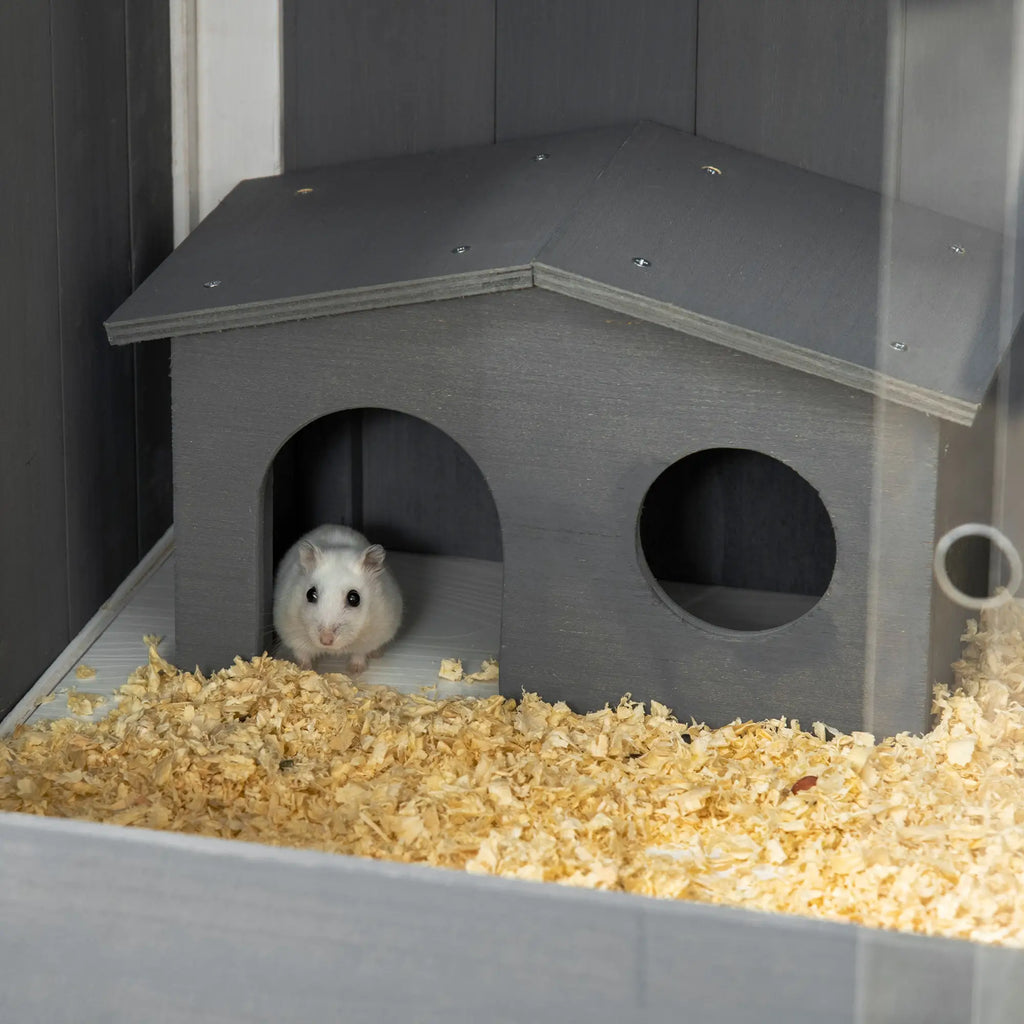 PawHut Gabbia per Criceti Nani con Ripiano e Porte Scorrevoli in Acrilico Legno