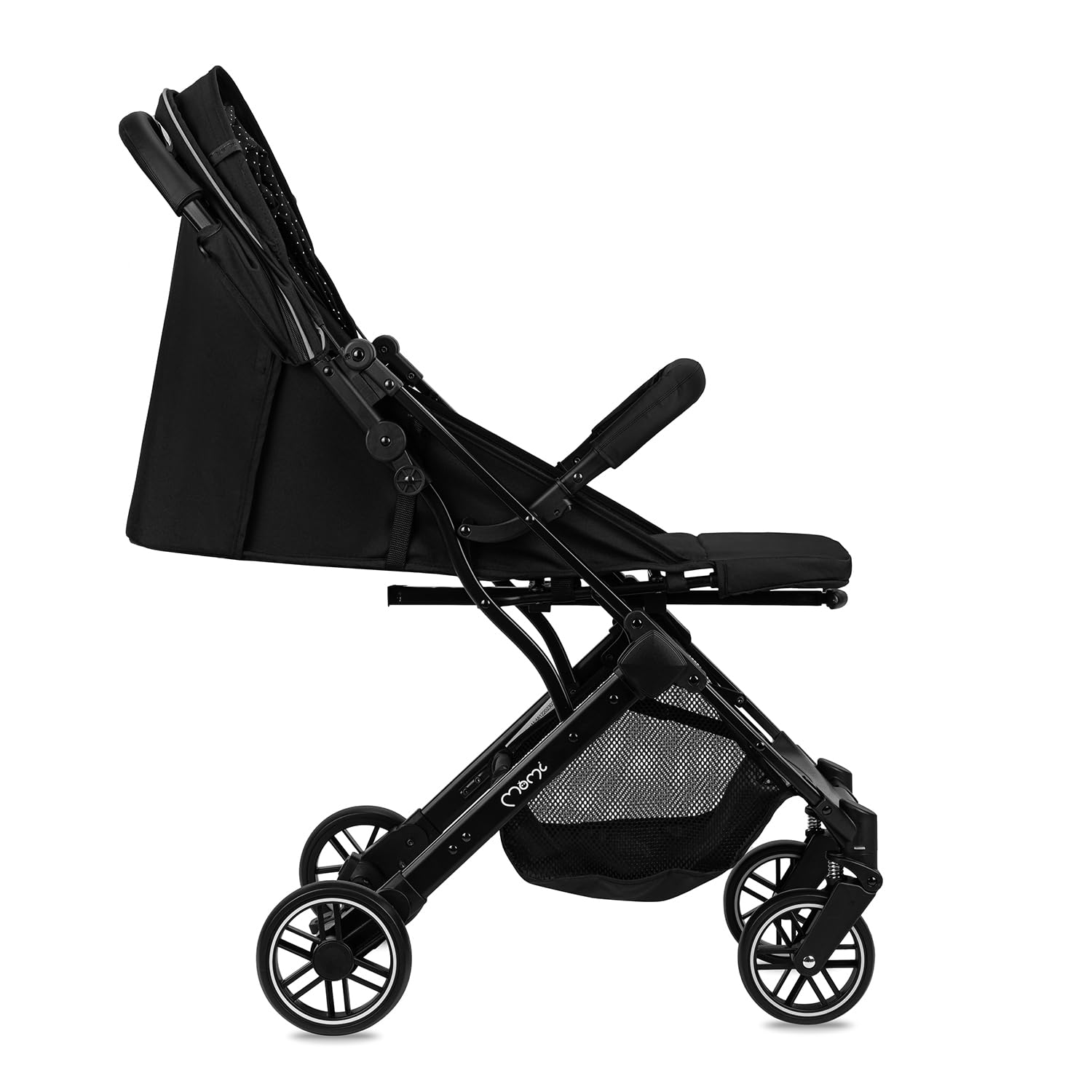 MOMI ESTELLE Kinderwagen für Kinder ab 6 Monat bis zu max körpergewicht von 15 kg, klappbar auf die Maße 65 x 51 x 21 cm, gewicht 7,5 kg, 5-Punkt-Sicherheitsgurt, koffer, grau-gold, Räder 6''/6,5''