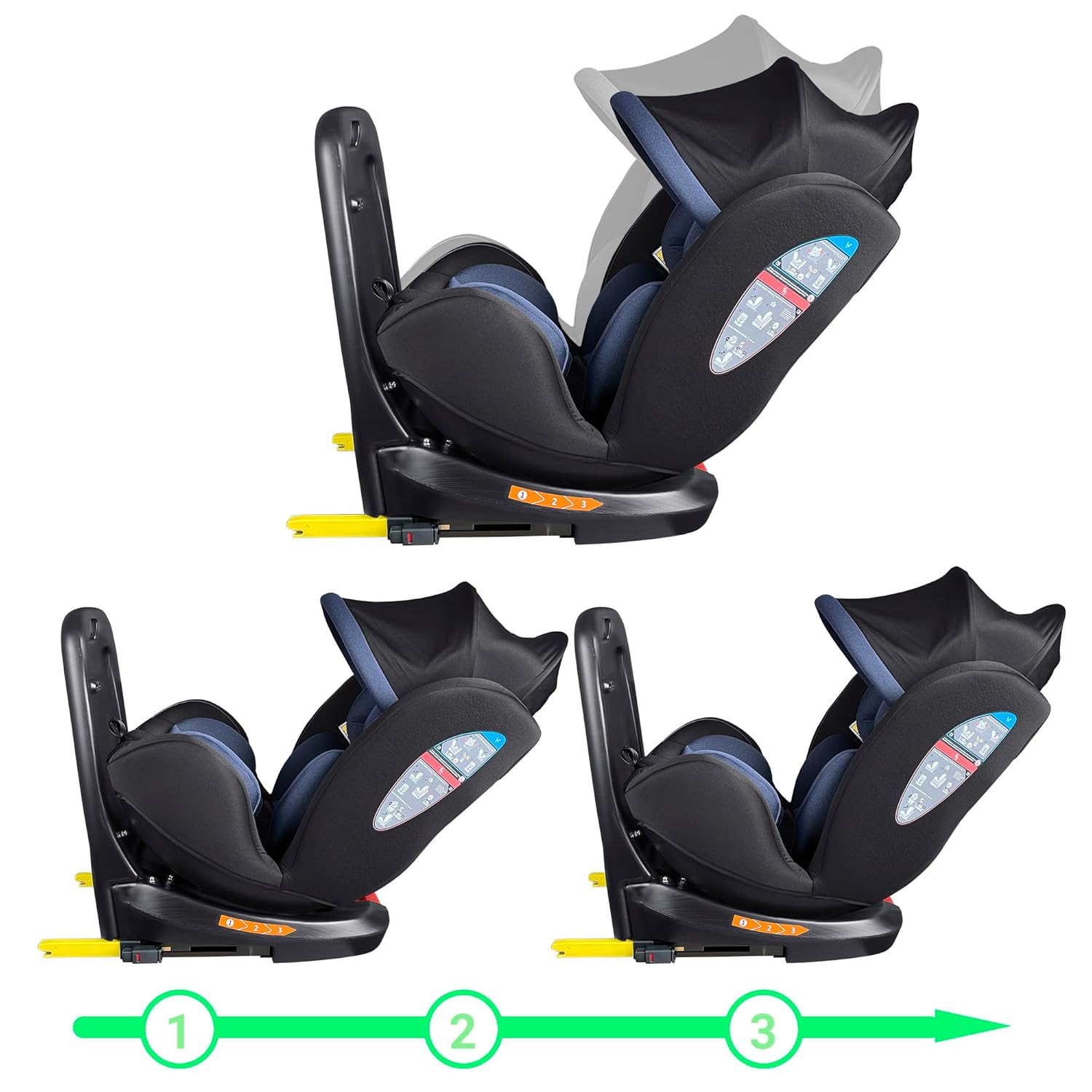 XOMAX XZ-16 Kindersitz drehbar 360° mit ISOFIX und Liegefunktion I mitwachsend I 0-36 kg, 0-12 Jahre, Gruppe 0/1/2/3 I 5-Punkt-Gurt und 3-Punkt-Gurt I Bezug abnehmbar, waschbar I ECE i-Size 129R