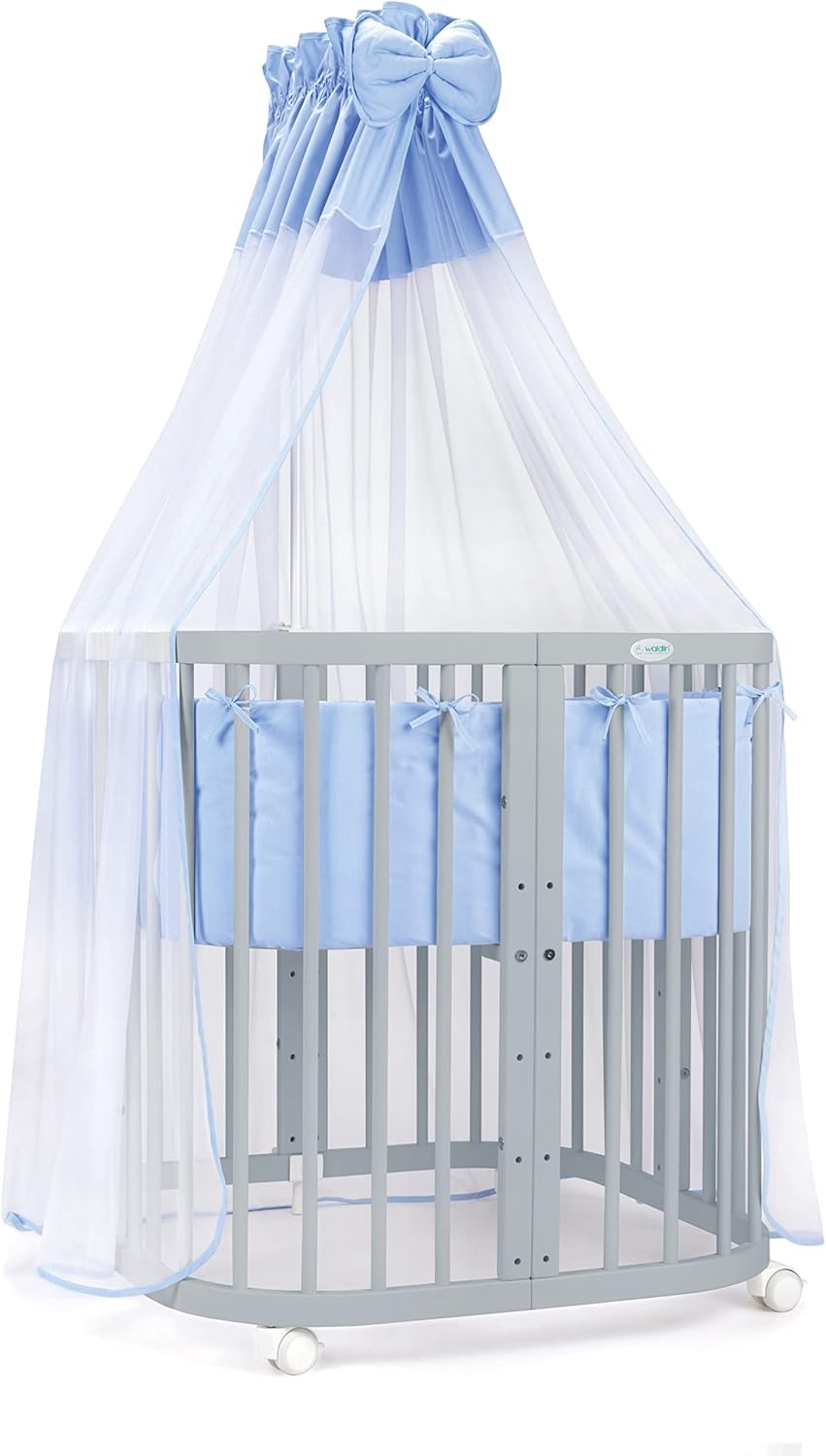 Waldin Lettino per bambini in legno 7in1 con materasso, Letto "Cresci con me", Ventilato, Base regolabile in 5 altezze, Set All-Inclusive, Legno Bianco
