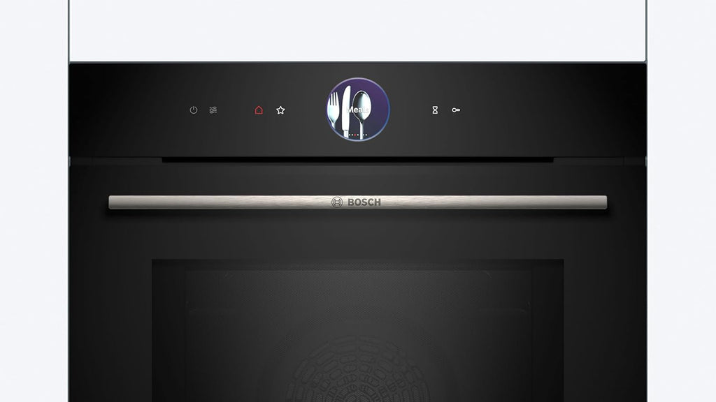 Bosch HMG7361B1, Serie 8 Forno da incasso intelligente con funzione microonde, 60 x 60 cm, Made in Germany, Nero, Air Fry, Anello di controllo digitale, Display touch, Programmi automatici, Supporto per la pulizia
