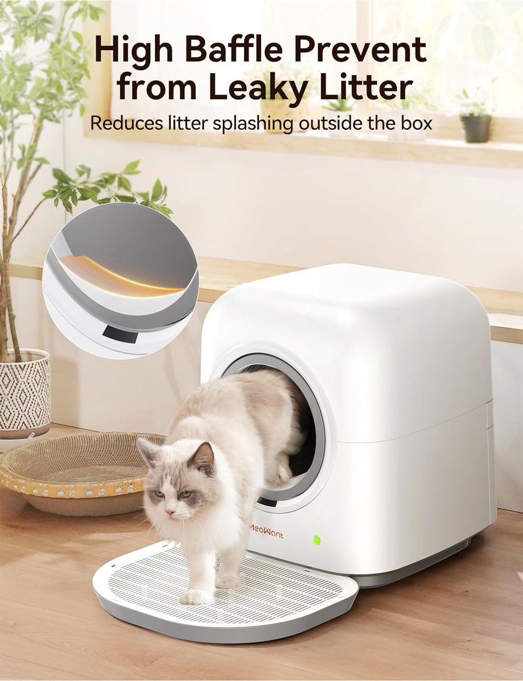 MeoWant Selbstreinigende Katzentoilette, Vollständig Geschlossene Automatische Katzentoilette, Geeignet Für Mehrere Katzen, APP-Steuerung/Sicherheit/Intelligente Überwachung/Geruch Beseitigen