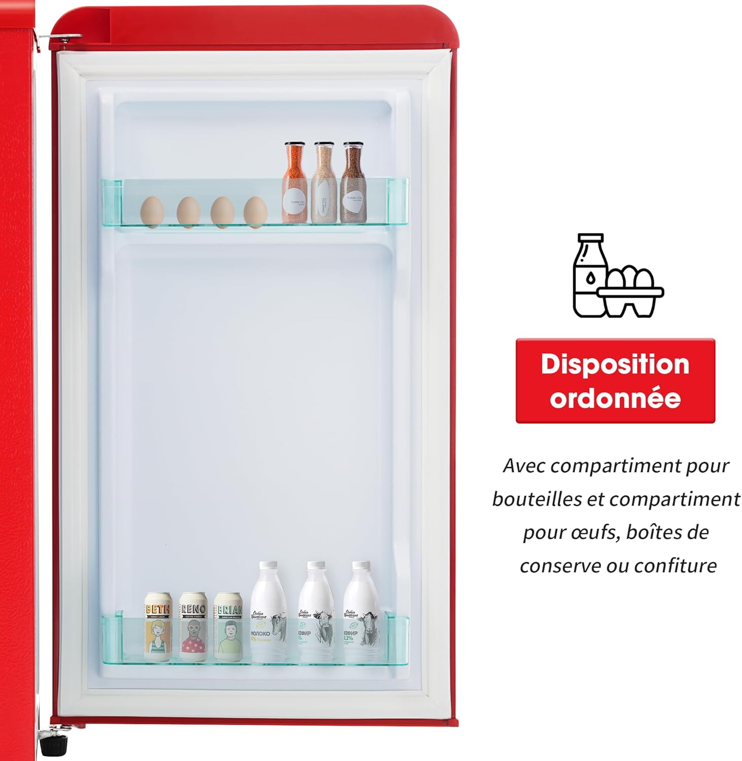 Merax Frigorifero con Congelatore, Frigorifero Combinato, Piccolo Frigorifero con 51L e Congelatore 21L, Silenzioso, LED, Ripiani in Vetro, Cassetto Verdura, Balconcini, per Cucina, Soggiorno, Ufficio, Nero