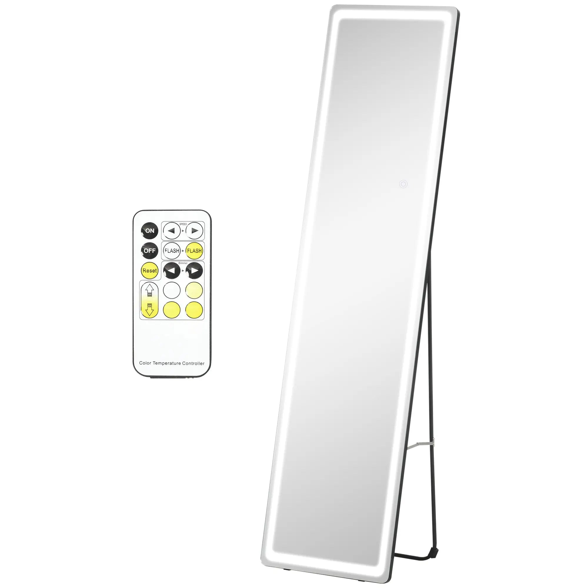 HOMCOM Specchio a figura intera a LED dimmerabile, 3 colori di luce, autoportante/a parete