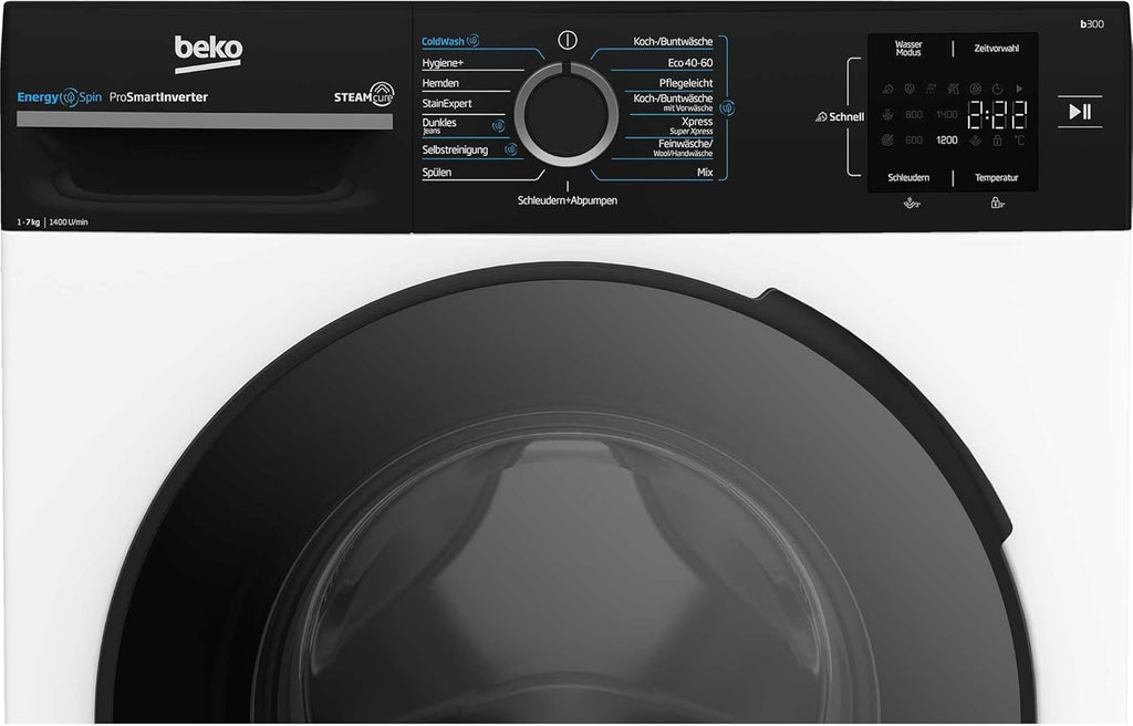 Beko WMC91464ST1 b300 Waschvollautomat, Waschmaschine, 9 kg, Bluetooth, ProSmart Inverter Motor, Dampffunktion, Pet Hair Removal, Watersafe+, Weiß
