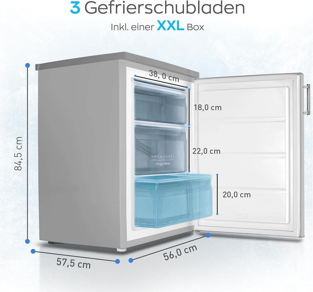 Congelatore Heinrich 61 litri -18°C, 3 cassetti congelatore, regolatore temperatura a 7 livelli, Airflow, porta reversibile, bianco