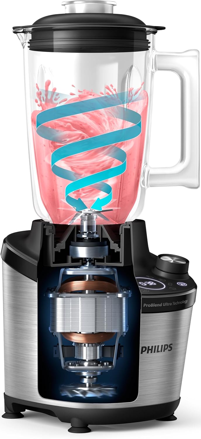Philips Frullatore 7000 Series - 1500 Watt, 2 Litri, Tecnologia ProBlend Ultra, Programmi di Selezione Rapida, Ricette HomeID, Funzione Quick Clean, 2 Bicchieri in Tritan (HR3760/10)