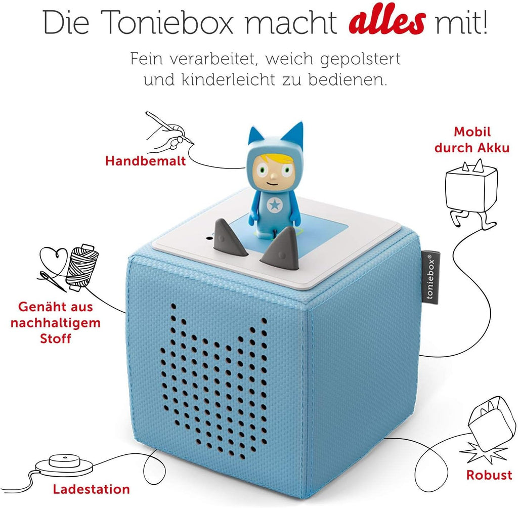Toniebox Extrapack – Toniebox Starterset Blu con Tonie creativo + 4 statuette sonore Disney Eroi Animali, Audioplayer per audiolibri e canzoni, Musicbox wireless con audiolibro Disney