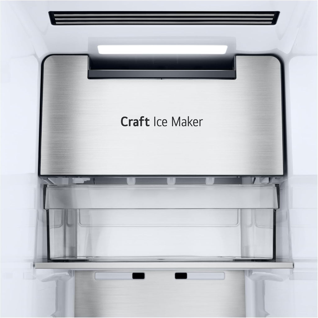 LG GSGV81PYLL Frigorifero Side by Side, Classe E, 635 L, Instaview, Frigorifero con congelatore, Dispenser ghiaccio, ghiaccio tritato, acqua, Total NoFrost, Smart Inverter Compressor, Wi-Fi