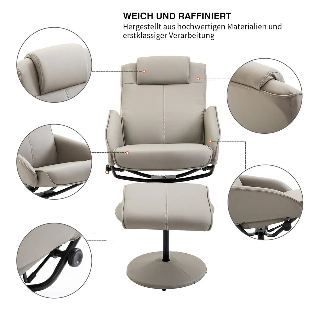 Poltrona relax HOMCOM con poggiapiedi ergonomica reclinabile in similpelle grigia