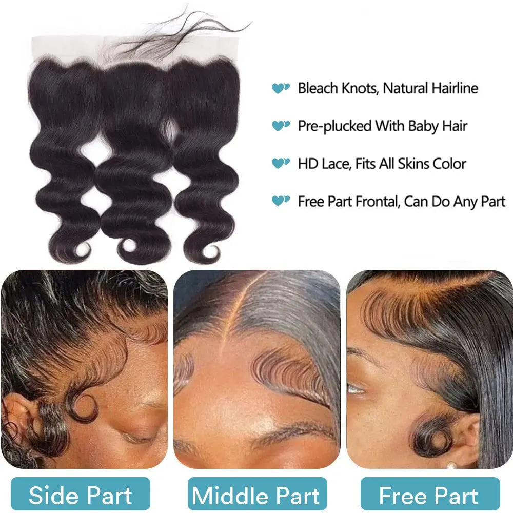 LavishBeauty Fasci di capelli brasiliani Body Wave con lace frontal HD trasparente