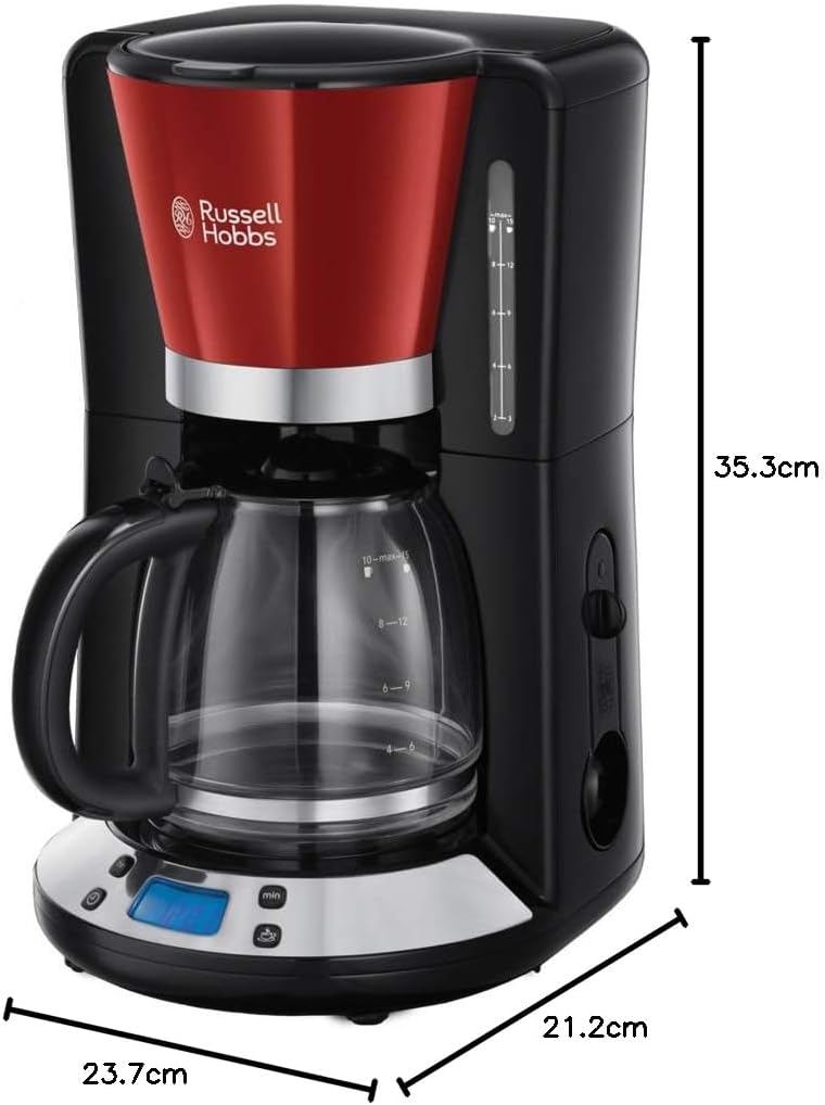 Russell Hobbs Set Colazione Colours+ Rosso: Macchina da caffè [Timer digitale, Doccetta per estrazione e aroma ottimali] 24031-56 + Bollitore [1,7l, 2400W] 20412-70 + Tostapane [per 2 fette] 26554-56