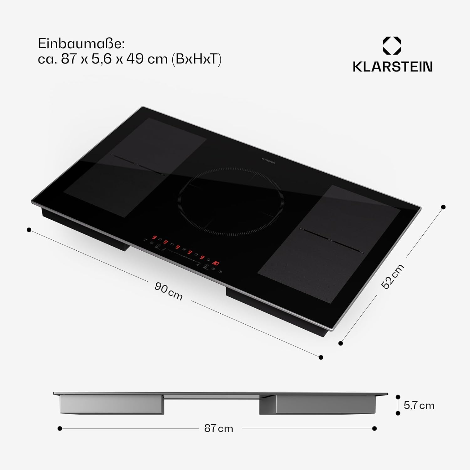 Klarstein Piano Cottura a Induzione, Piano Cottura in Vetroceramica, con 4 Piastre, Incasso con Display Touch, Display Digitale e Funzione Timer, Riscaldamento Veloce, 7000 Watt