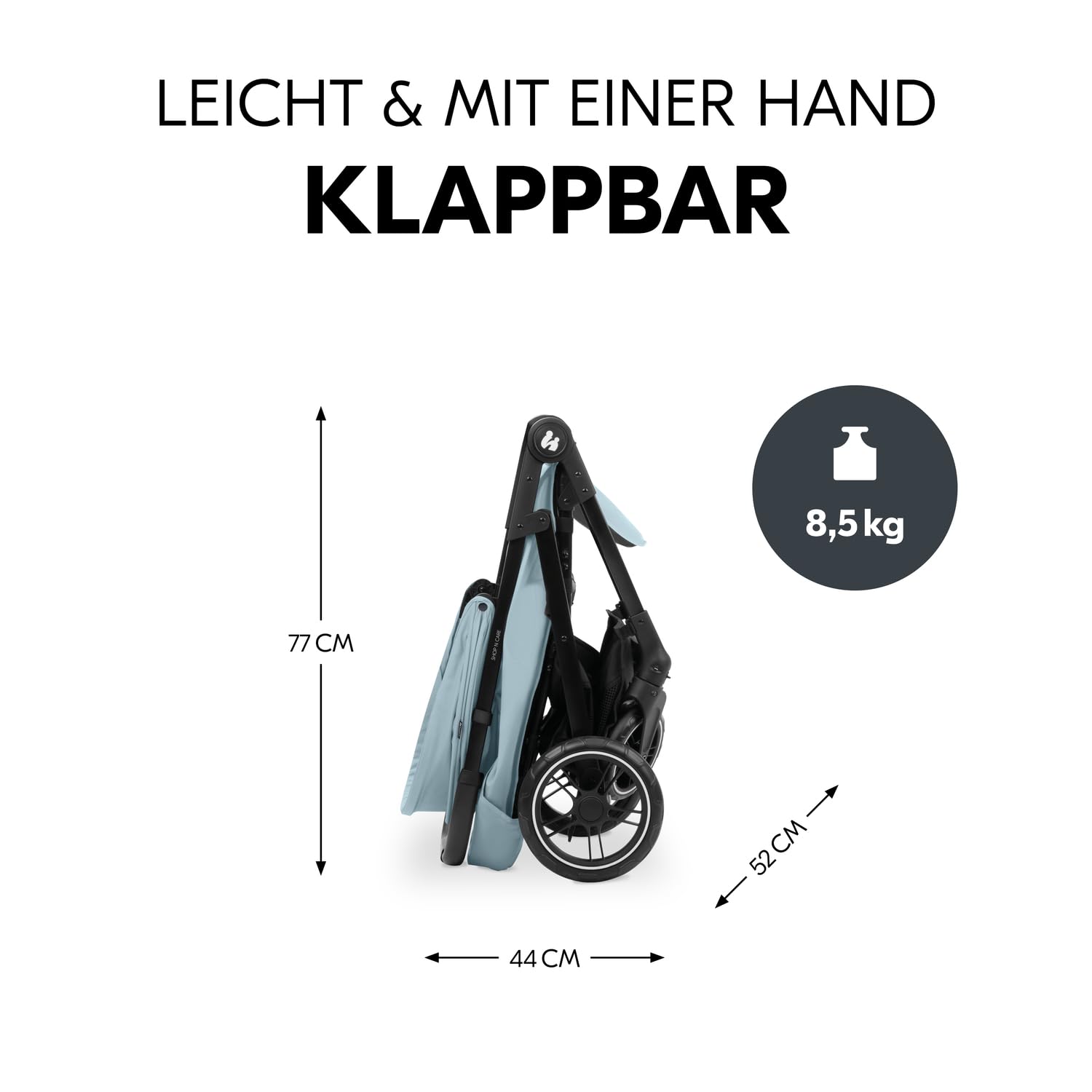 hauck Set Trio 3in1 Shop N Care con Passeggino, Navicella, Seggiolino Auto dalla nascita fino a 22 kg, Chiusura Compatta, Reclinabile, Portabicchieri & Vassoio, Protezione UV 50+ (Grey)