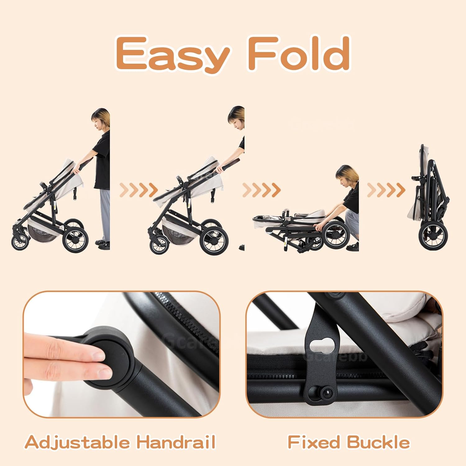 Gcarebb Passeggino 3 in 1, Buggy con Ovetto, Set Completo Passeggino Regolabile in Altezza, Passeggino Combinato con Telaio in Alluminio per Neonati 0-4 Anni