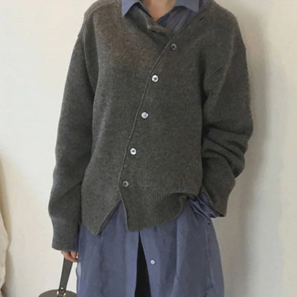 Asymmetrische Strickjacke mit Knpfen für Damen