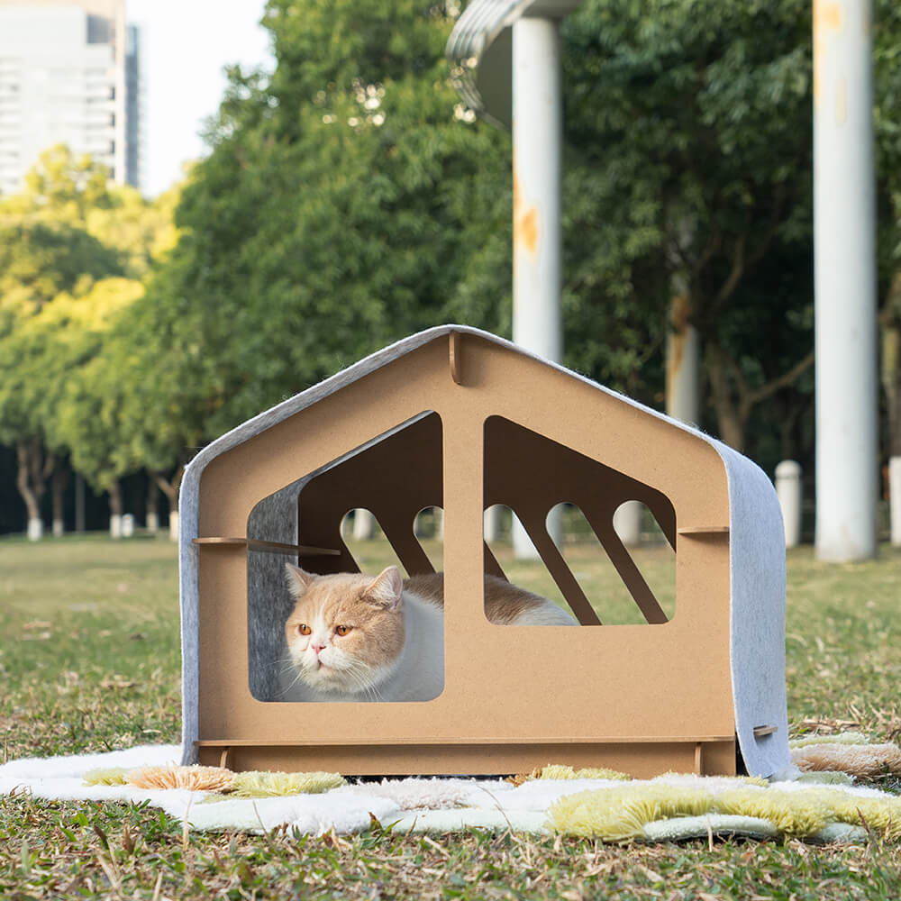 Cat Villa di Lusso - Casetta Extra Large Semichiusa per Gatti con Struttura in Legno
