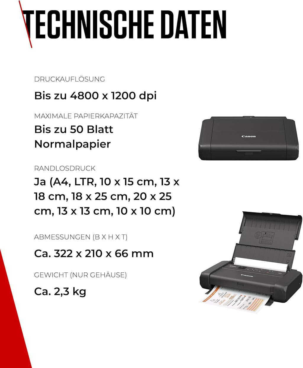 Canon PIXMA TR150 stampante portatile con batteria (Wi-Fi, cloud, AirPrint, 4.800 DPI x 1.200 DPI, USB 2.0 ad alta velocità tipo C, display OLED, stampante a getto d'inchiostro), nero