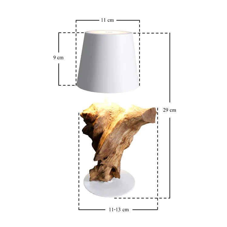 LED Treibholz Akku Tischlampe SERA kabellos Schirm Wei