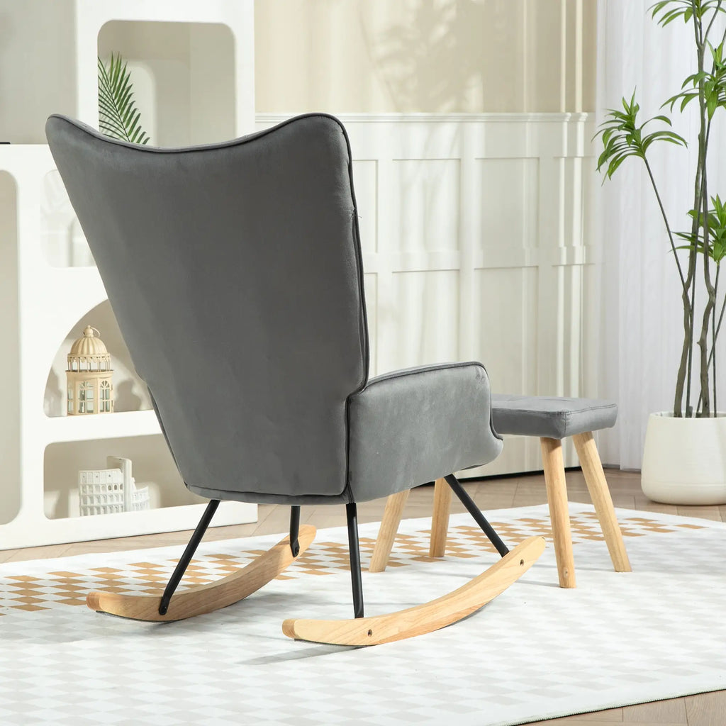 HOMCOM Relaxsessel mit Hocker Schaukelstuhl Set Samt Dunkelgrau