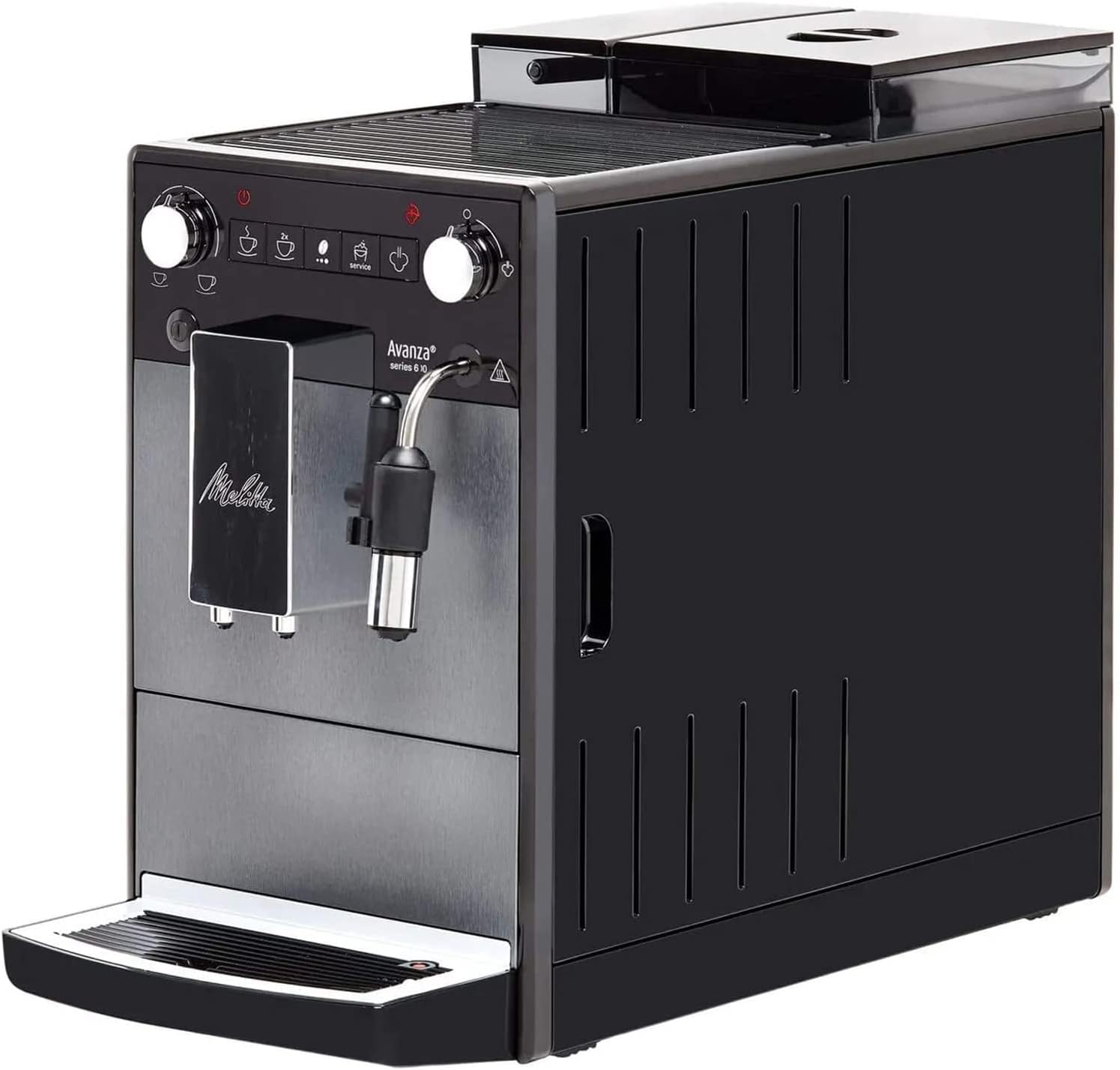 Melitta Avanza - Kaffeevollautomat mit Milchsystem, Kaffeemaschine mit Mahlwerk und extragroßem Wassertank (1,5 l) für z. B. Cappuccino oder Espresso, mystic titan