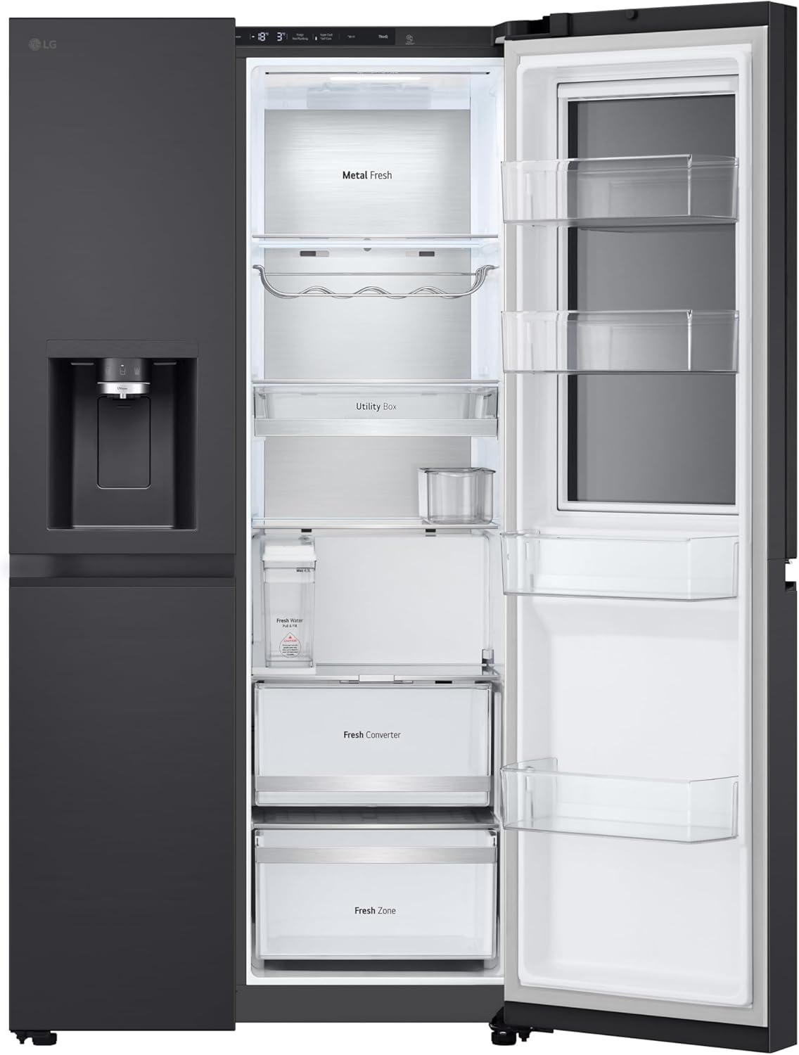 LG GSGV81PYLL Frigorifero Side by Side, Classe E, 635 L, Instaview, Frigorifero con congelatore, Dispenser ghiaccio, ghiaccio tritato, acqua, Total NoFrost, Smart Inverter Compressor, Wi-Fi