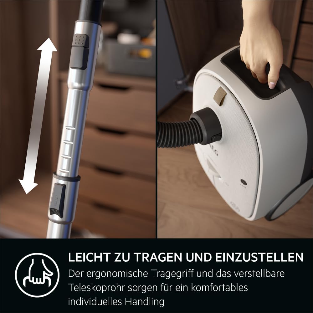 AEG CLEAN 6000 AB61C2DB Aspirapolvere con sacco / elevata potenza di aspirazione / include bocchetta per imbottiti / 50% plastica riciclata / ideale per proprietari di animali domestici / pulizia di tappezzeria / cavo da 12 m / 750 W / Blu