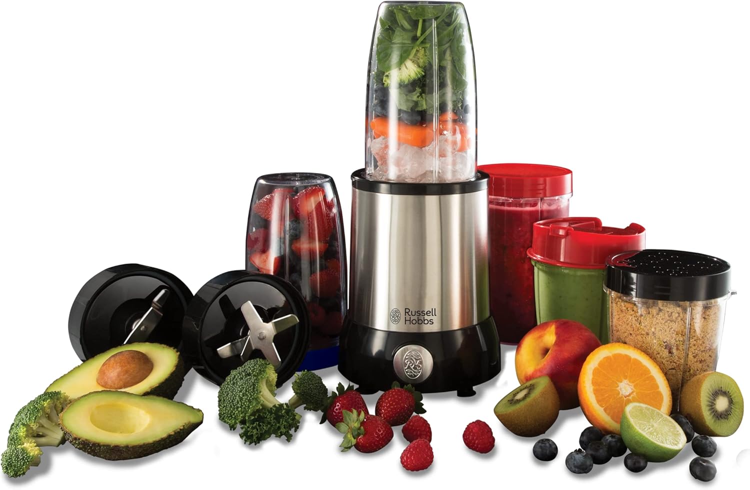 Russell Hobbs Mixer [Frullatore multifunzione] NutriBoost (include 5 contenitori senza BPA e lavabili in lavastoviglie + coperchi, 22.000 giri/min, motore da 0,9 CV) frullatore elettrico 23180-56