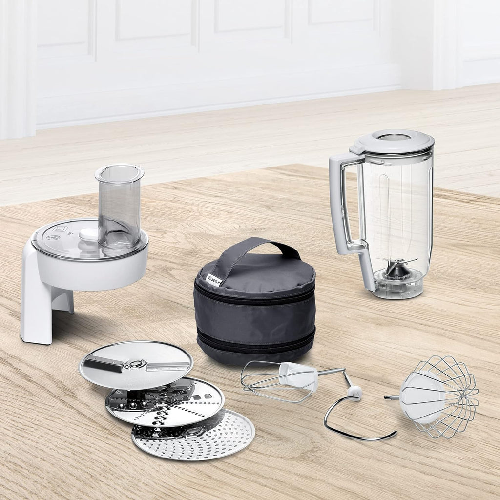Bosch Robot da cucina Serie 4 MUM58720, ciotola in acciaio inox 3,9 L, frullatore 1,25 L, movimento planetario, gancio impastatore, frusta, frusta, tritacarne continuo, 3 dischi, 1000 W, rosso scuro/argento