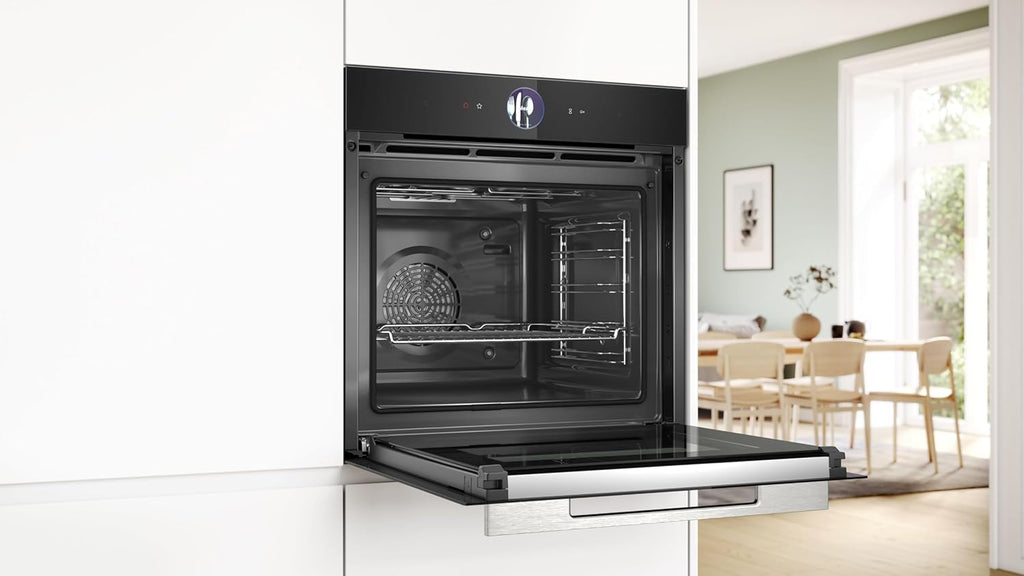 Bosch HMG7361B1, Serie 8 Forno da incasso intelligente con funzione microonde, 60 x 60 cm, Made in Germany, Nero, Air Fry, Anello di controllo digitale, Display touch, Programmi automatici, Supporto per la pulizia