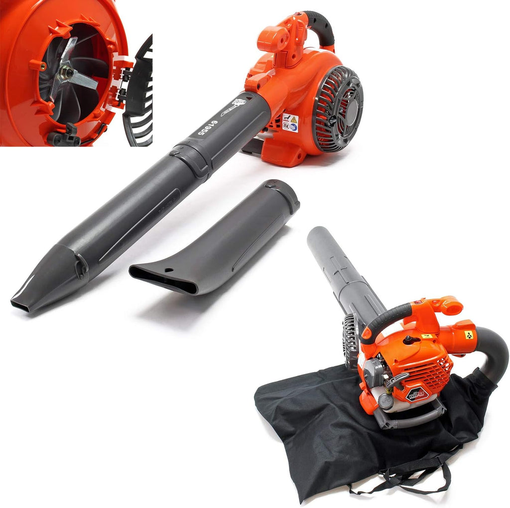 Wiltec 3in1 Laubbläser, Laubsauger u. Laubhäcksler, Laubgebläse 1 PS mit 26ccm, beninbetriebener Laubstaubsauger, Gartenhäcksler mit 50 l Fangsack