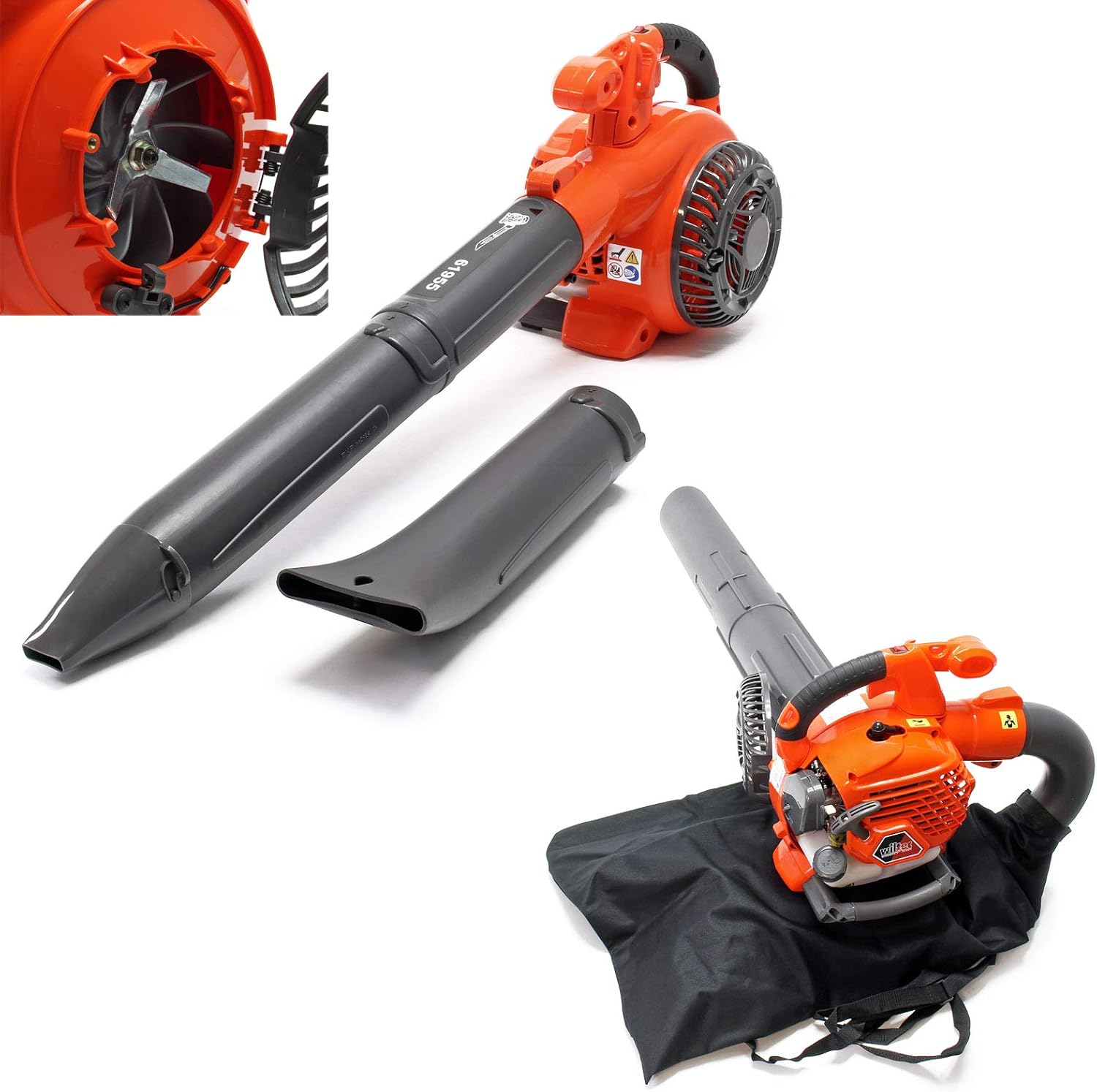 Wiltec 3in1 Laubbläser, Laubsauger u. Laubhäcksler, Laubgebläse 1 PS mit 26ccm, beninbetriebener Laubstaubsauger, Gartenhäcksler mit 50 l Fangsack