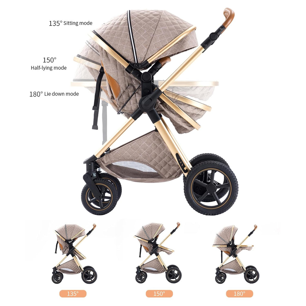 Shineey kinderwagen 3 in 1 Buggy Babybett Komplett Set Einem Klick Zusammenklappbarer Kinderwagen, 3 in 1 KombiKinderwagen Aluminiumrahmen für Neugeborene