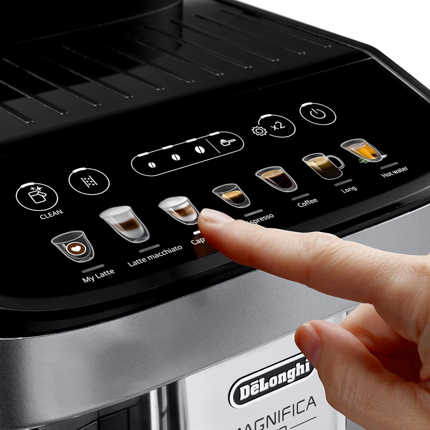 De'Longhi Magnifica Evo ECAM 292.81.B Macchina da caffè automatica con sistema LatteCrema per il latte, 7 tasti a selezione diretta per cappuccino, espresso e altre specialità di caffè, funzione 2 tazze, nero
