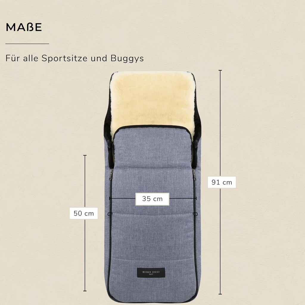 WERNER CHRIST BABY, Kinderwagen-Fußsack CORTINA – Thermo Winterfußsack (Kinder ab 6 - bis 36 Monate), mit herausnehmbarer Lammfelleinlage, medizinisches Fell, in Black (schwarz)